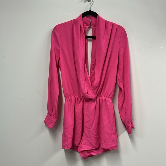 Superdown Vibrant Pink Kaycie drape neck romper S - Picture 3 of 9